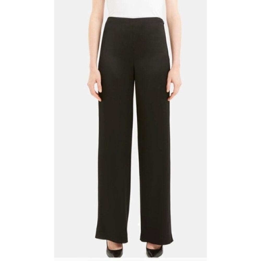 Theory Pant Flat Front Bootcut Leg Career Office Work Trousers Black 10